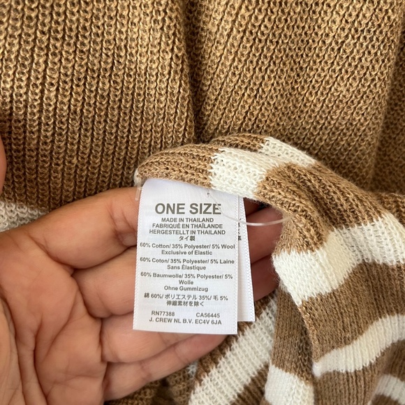 J.CREW One Size Tan White Mock Neck Poncho Stripe Pullover Sweater Cover Up - Picture 8 of 9